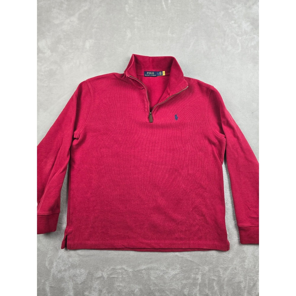 Polo Ralph Lauren Quarter Zip Pullover Mens Large Red Cotton Long Sleeve Sweater